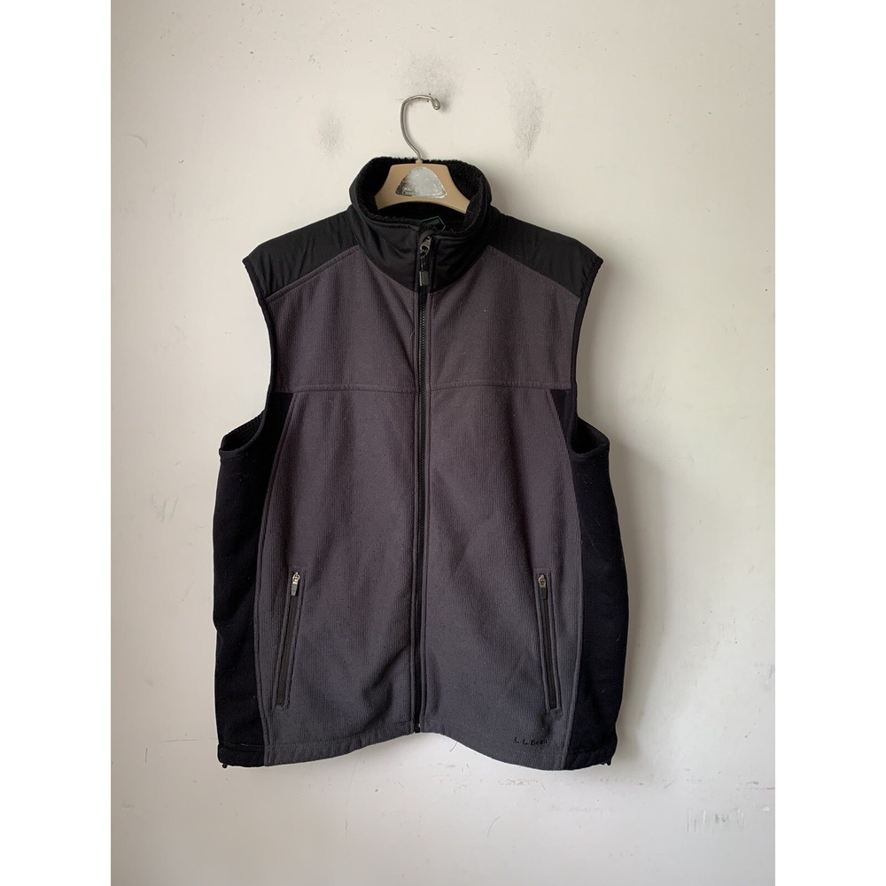 LL Bean Men Vest XL Gray Fleece Full Zip Outdoor Hiking Workwear Camp Warm Cozy
